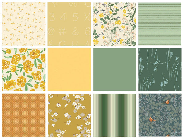 An Afternoon in June Curated Bundle | Green Gold Floral Quilt Bundle | Summer Colors | Various Art Gallery Designers