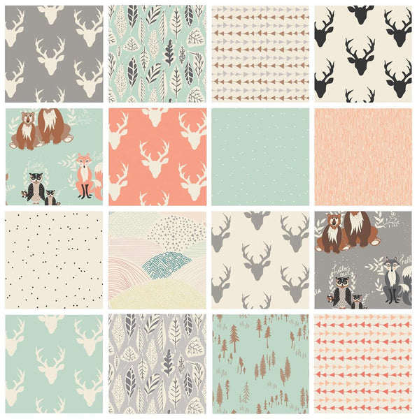 Large Hello Bear Quilting Bundle | Woodland Fabric with Deer Heads | Forest Animals | Nursery Fabrics | Bonnie Christine Fabrics | AGF