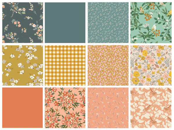 Wake Up Call Curated Bundle | Green Orange Gold Floral Quilt Fabric | Various Art Gallery Fabrics and Designers