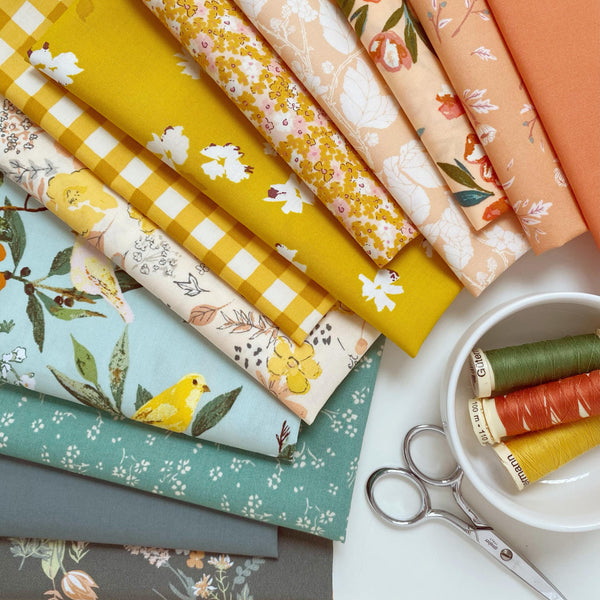 Wake Up Call Curated Bundle | Green Orange Gold Floral Quilt Fabric | Various Art Gallery Fabrics and Designers