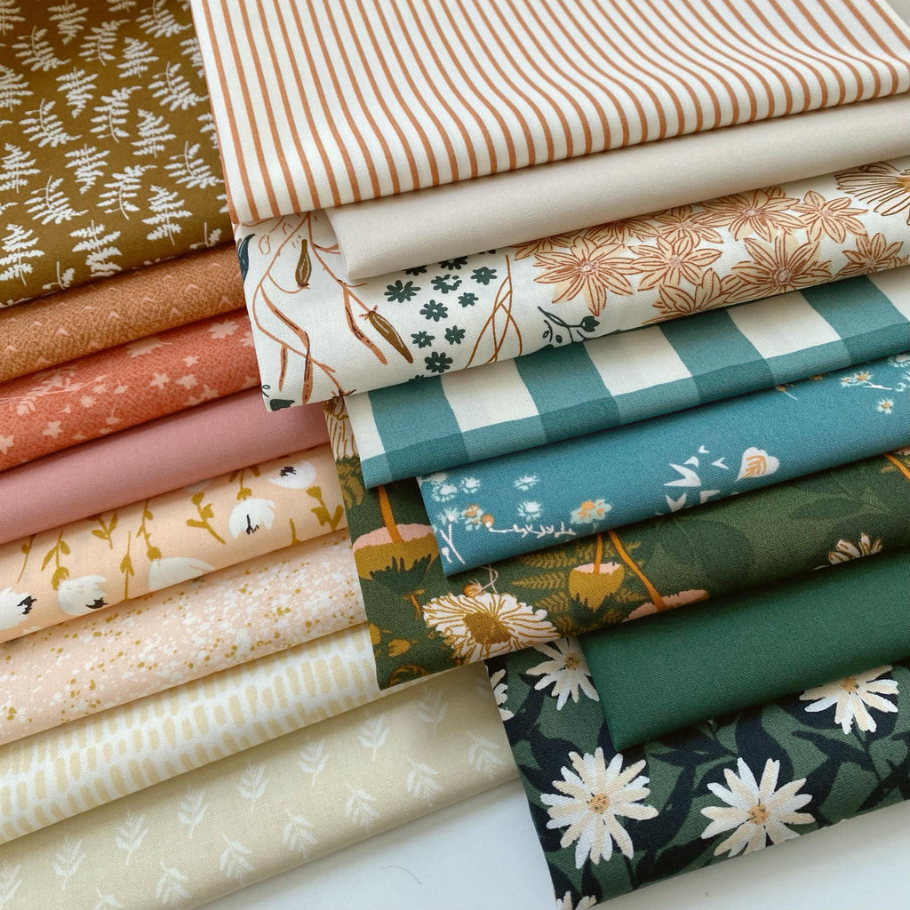 Beneath the Trees Curated Bundle | Boho Quilt Fabrics | Sienna Green Orange Floral Quilt | Earthy Colors | Various AGF Prints and Solids