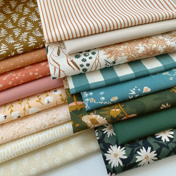 Beneath the Trees Curated Bundle | Boho Quilt Fabrics | Sienna Green Orange Floral Quilt | Earthy Colors | Various AGF Prints and Solids