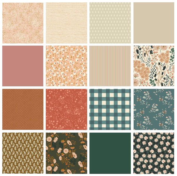 Beneath the Trees Curated Bundle | Boho Quilt Fabrics | Sienna Green Orange Floral Quilt | Earthy Colors | Various AGF Prints and Solids
