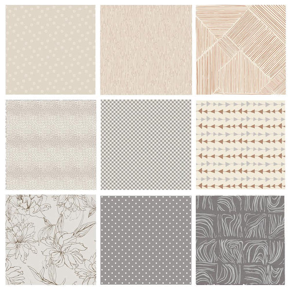 Quiet Moment Curated Bundle | Beige Gray Birch Tree Forest Floral Quilt Fabrics | Various Art Gallery Fabrics and Designers