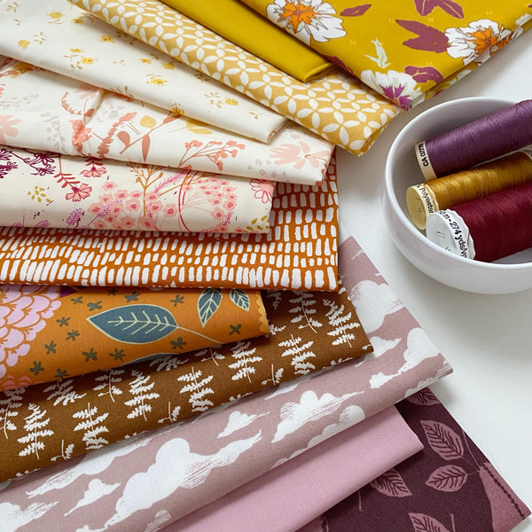 Saturday in the Park Curated Bundle | Eggplant Gold Lilac Floral Fabrics | Various Art Gallery Designers and Collections
