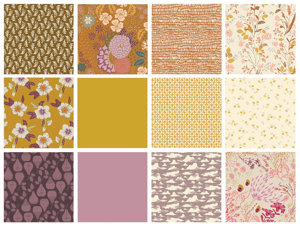 Saturday in the Park Curated Bundle | Eggplant Gold Lilac Floral Fabrics | Various Art Gallery Designers and Collections