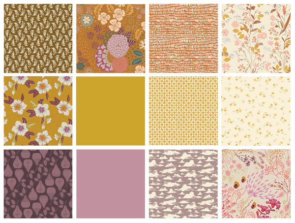 Saturday in the Park Curated Bundle | Eggplant Gold Lilac Floral Fabrics | Various Art Gallery Designers and Collections