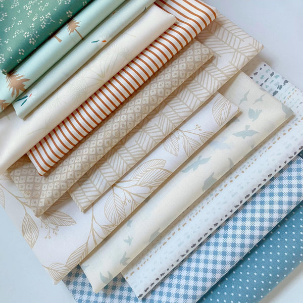 Quietly Waiting Custom Bundle | Green Blue Beige Quilt Fabric | Baby Nursery | Soft Spring Colors | Various Art Gallery Fabrics