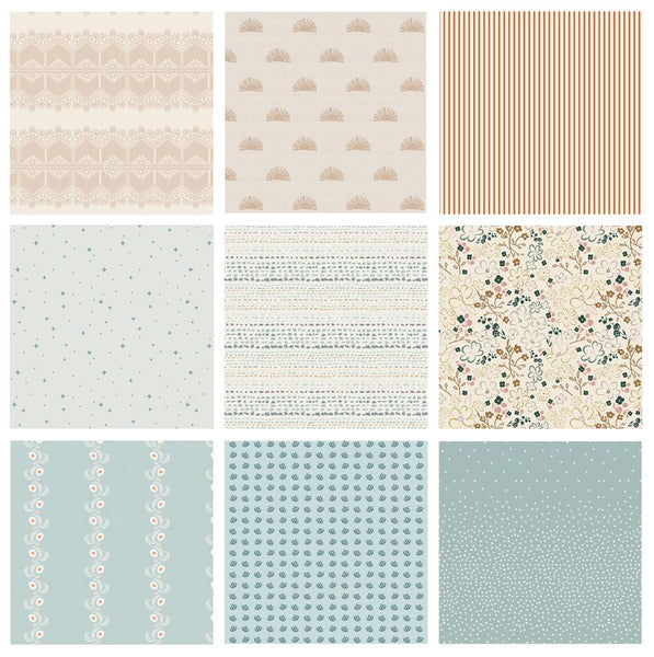 Beach Town Curated Bundle | Smoky Blue Tan Cream Floral Quilt Fabrics | Graphic Patterns | Various Art Gallery Fabrics and Designers