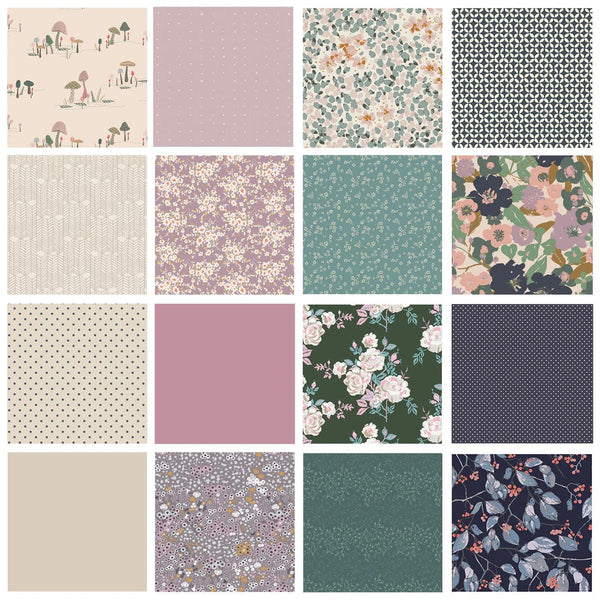 Emerald City Curated Quilt Bundle | Sharon Holland Amy Sinibaldi | Flowers Mushrooms | Navy Lilac Green | Various Art Gallery Fabrics