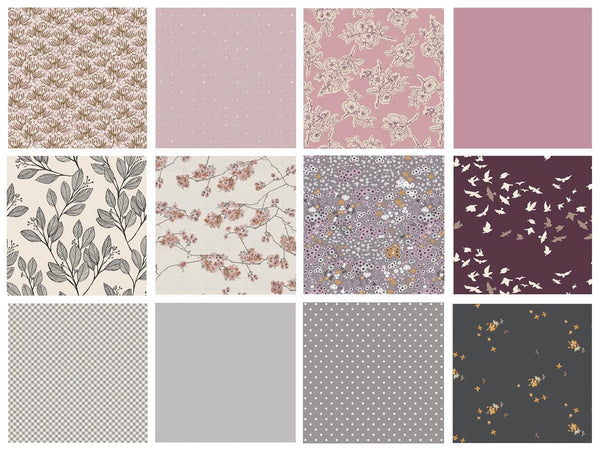 Calming Presence Curated Bundle | Lavender Gray Floral Fabrics | Nature Theme | FQ Half Yard Bundles | Various AGF Designers and Collections