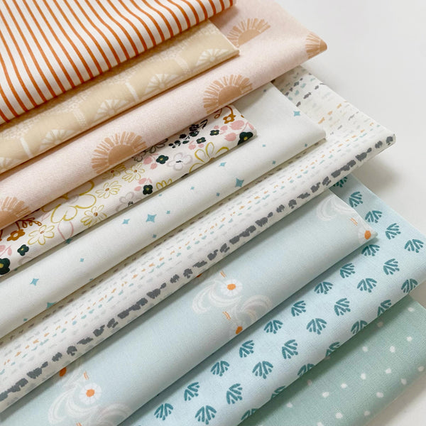 Beach Town Curated Bundle | Smoky Blue Tan Cream Floral Quilt Fabrics | Graphic Patterns | Various Art Gallery Fabrics and Designers