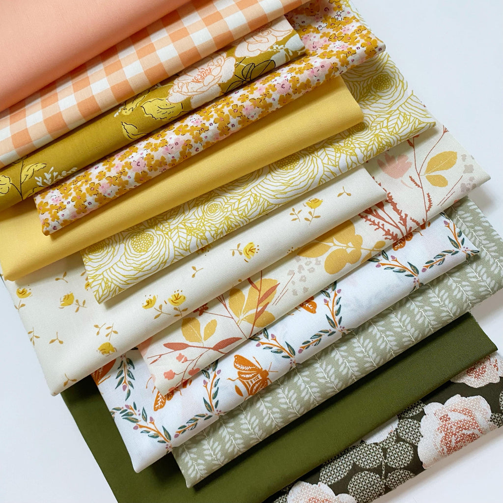 Have a Good Day Curated Bundle | Green Orange Gold Floral Quilt Fabric | Various Art Gallery Fabrics and Designers