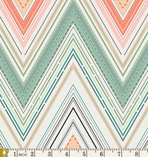 Vivacious Marvel Orange | Rapture | Pat Bravo | Art Gallery Fabrics | RPT-2709 | Green Red Chevron | Sold by the 1/2 Yard