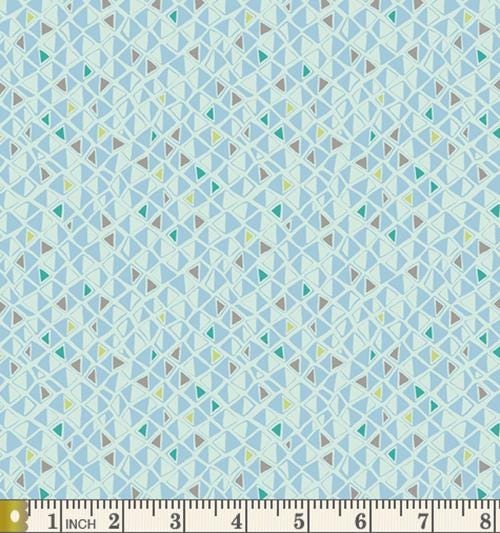 Shimmer Creek Aqua | Indian Summer | Sarah Watson | Art Gallery Fabrics | IS-50012 | Blue Brown Triangles | Sold by the 1/2 Yard