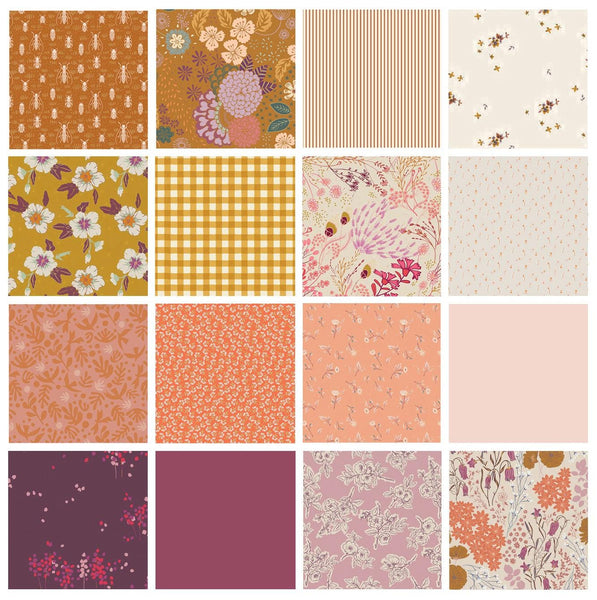 Early Riser Curated Bundle | Gold Peach Floral Quilt Fabrics | Various Art Gallery Fabrics and Designers
