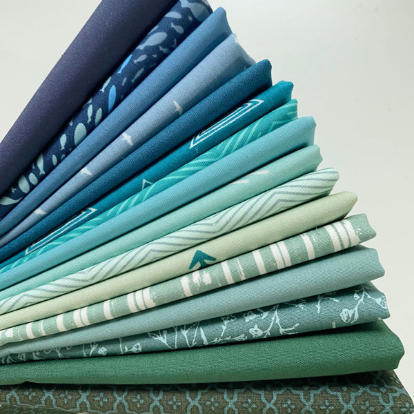 Feeling Blue Curated Bundle | Men's Quilt Fabrics | Blue Green Navy Quilt Fabrics | Serene Colors | Various AGF Prints and Solids