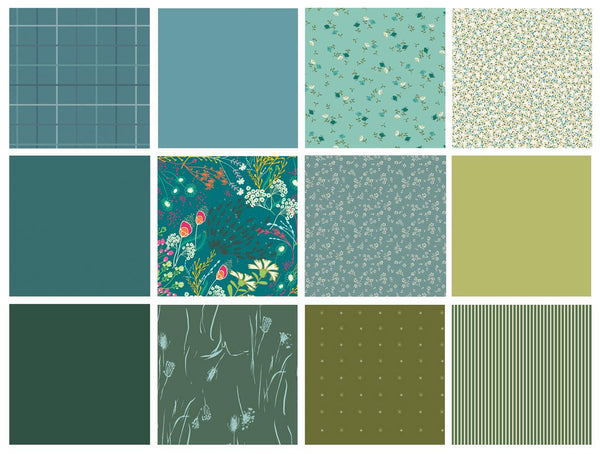 Cool Breeze Curated Quilt Bundle | Blue Green Floral Fabrics | Cool Colors | Various Art Gallery Fabrics and Designers
