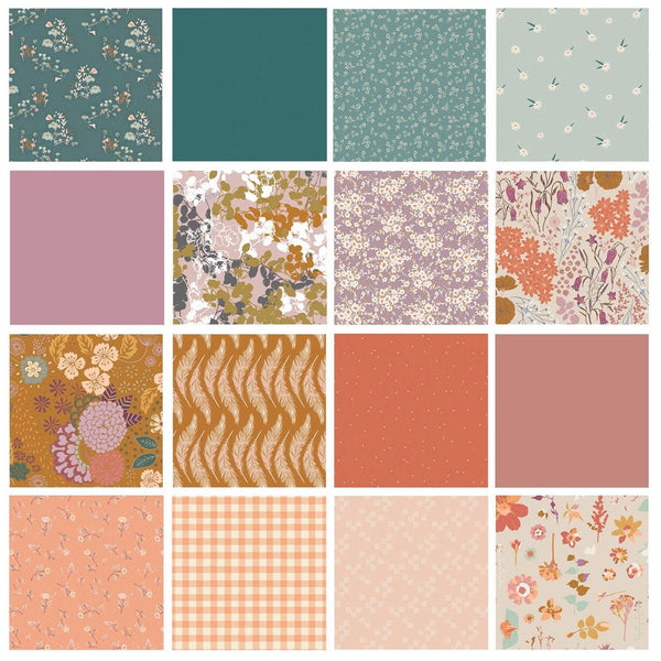 Colorful Personality Curated Bundle | Boho Quilt Fabrics | Sienna Green Peach Floral Quilt | Earthy Colors | Various AGF Prints and Solids
