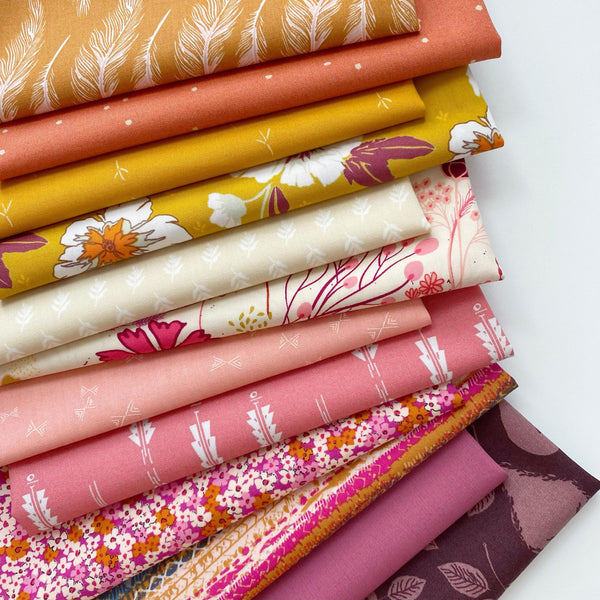 Sunrise Curated Bundle | Eggplant Gold Pink Floral Fabrics | Rich Colors | FQ Half Yard Bundles | Various Art Gallery Designers
