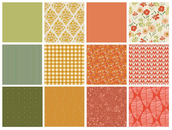 Vegetable Garden Curated Bundle | Orange Green Red Floral Fabrics | Various Art Gallery Fabrics Designers and Collections