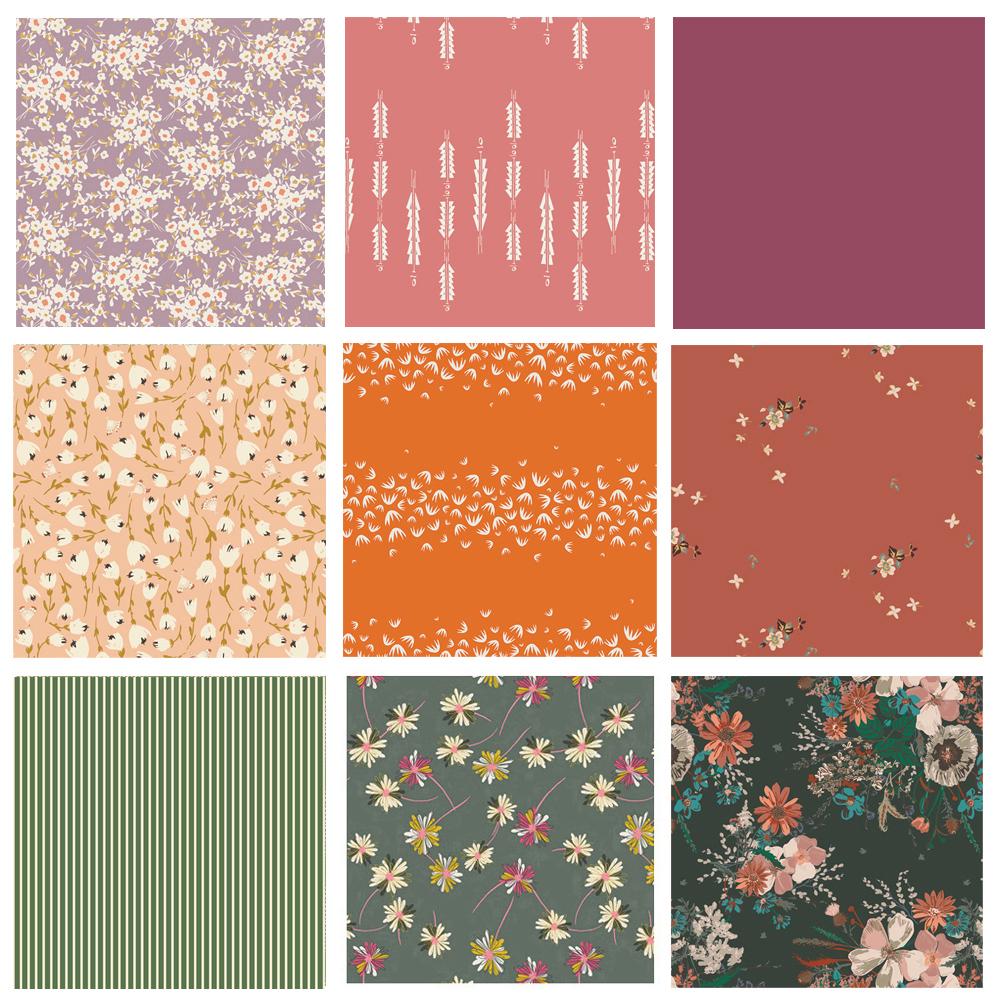 Rich Earth Tones Floral Quilt Bundle | Fabrics with Floral Bouquets | Spirited by Sharon Holland | Green Rust Pink | Art Gallery Fabrics