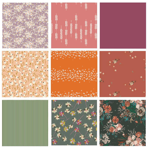 Rich Earth Tones Floral Quilt Bundle | Fabrics with Floral Bouquets | Spirited by Sharon Holland | Green Rust Pink | Art Gallery Fabrics
