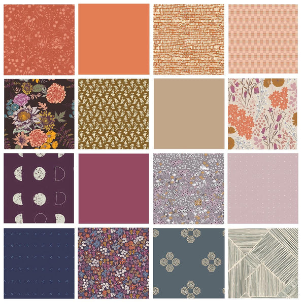 From the Library Curated Bundle | Boho Quilt Fabrics | Sienna Eggplant Orange Floral Quilt | Earthy Colors | Various AGF Prints and Solids