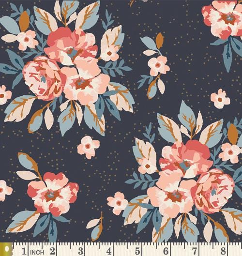Togetherness At Home | Homebody | Maureen Cracknell | Art Gallery Fabrics | HMB-34950 | Navy Floral Fabric | Sold by the 1/2 Yard