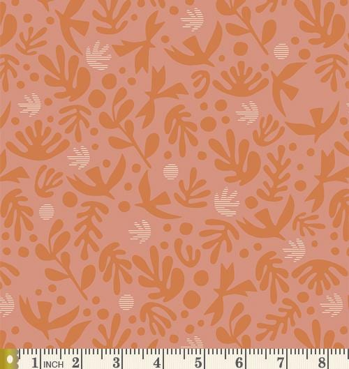 Boho Bird Snapdragon | Duval | Art Gallery Fabrics | DUV60105 | Suzy Quilts | Coral Floral with Birds | Sold by the 1/2 yard