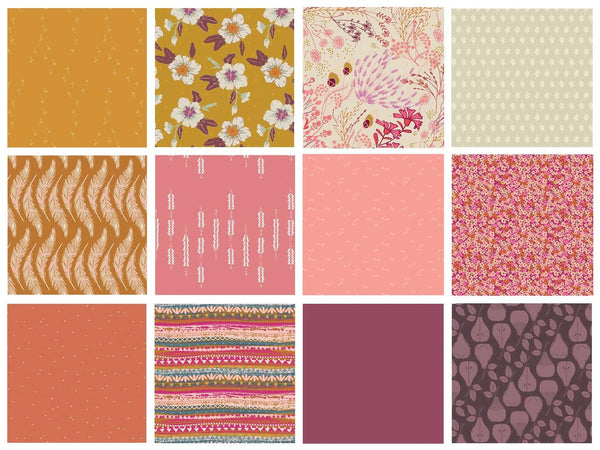 Sunrise Curated Bundle | Eggplant Gold Pink Floral Fabrics | Rich Colors | FQ Half Yard Bundles | Various Art Gallery Designers