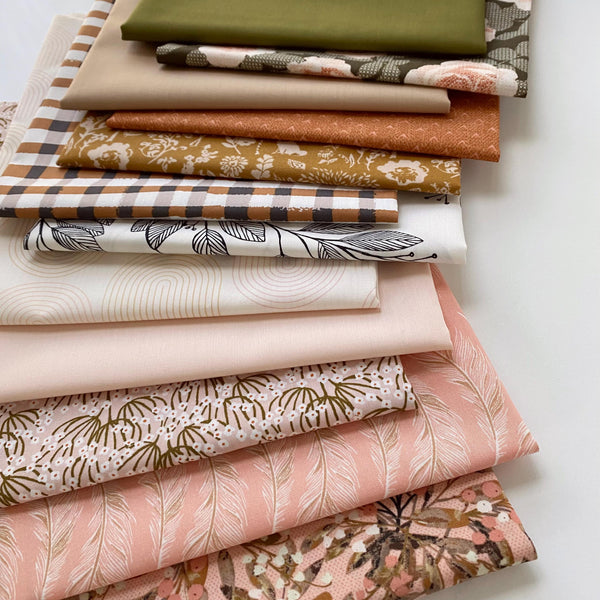 Forest Stroll Curated Bundle | Pink Green Brown Floral Quilt Fabric | Botanist Homebody | Soft Earthy Colors | Various Art Gallery Fabrics