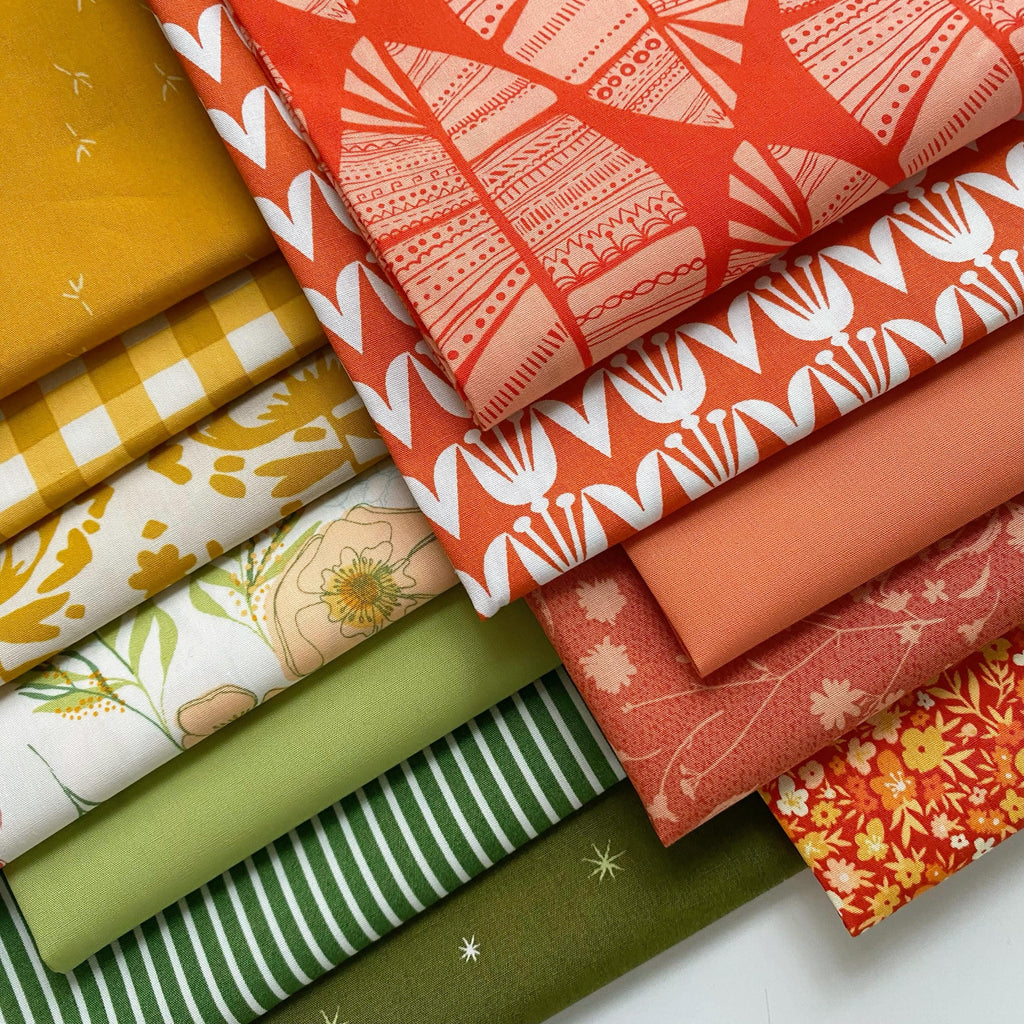 Vegetable Garden Curated Bundle | Orange Green Red Floral Fabrics | Various Art Gallery Fabrics Designers and Collections
