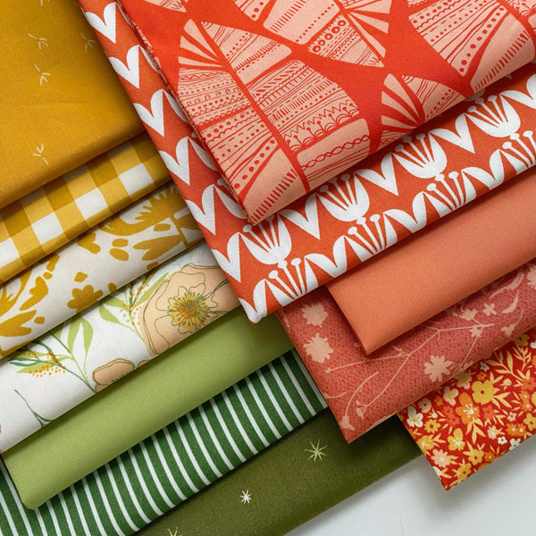 Vegetable Garden Curated Bundle | Orange Green Red Floral Fabrics | Various Art Gallery Fabrics Designers and Collections