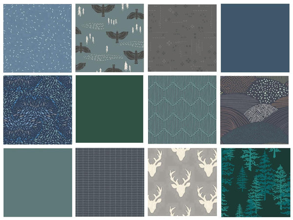 Bird's Eye View Curated Bundle | Woodland Fabrics | Navy Green Gray | Various AGF Designers and Collections