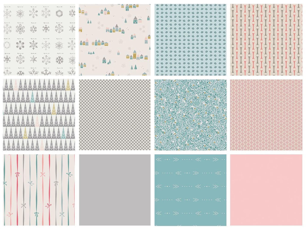 Winter Village Curated Bundle | Pastel Christmas Fabric | Pink Blue Gray Fat Quarters | Little Town Amy Sinibaldi | Art Gallery Fabrics