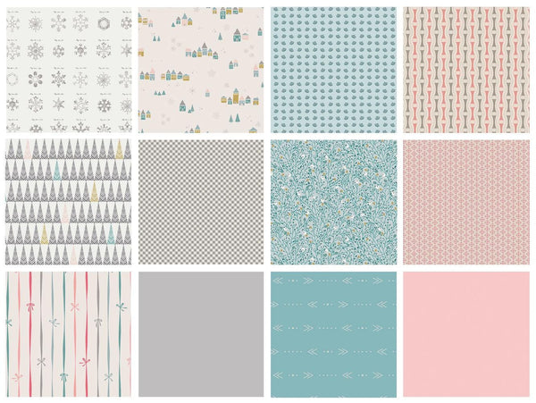 Winter Village Curated Bundle | Pastel Christmas Fabric | Pink Blue Gray Fat Quarters | Little Town Amy Sinibaldi | Art Gallery Fabrics