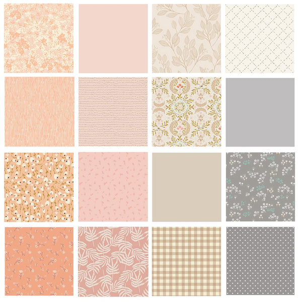Forty Winks Curated Quilt Bundle | Neutral Colors | Tan Peach Pink Floral Fabrics | Various Art Gallery Fabrics Designers and Collections