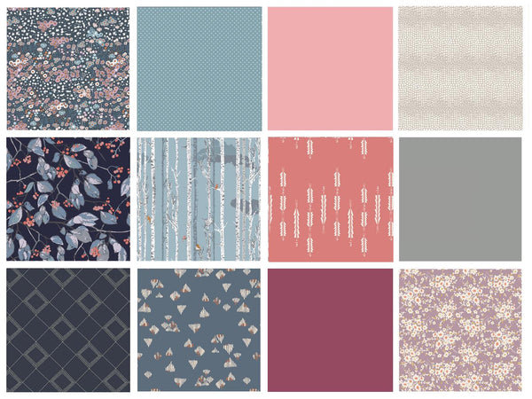 Boho Floral Quilt Bundle | Blue Pink Gray Floral Fabrics | Earthen by Katarina Roccella | Deep Rich Fat Quarters | Half Yard Bundle | AGF