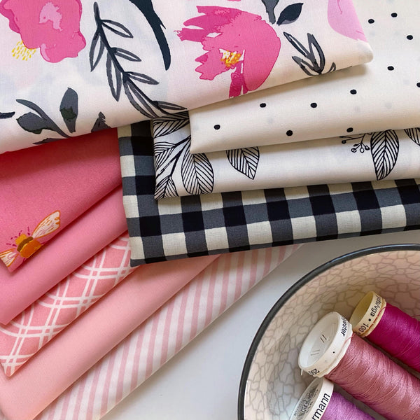 Cotton Candy Curated Bundle | Bright Colors | Black Cream Pink Floral Quilt Fabrics | Various Art Gallery Fabrics and Designers