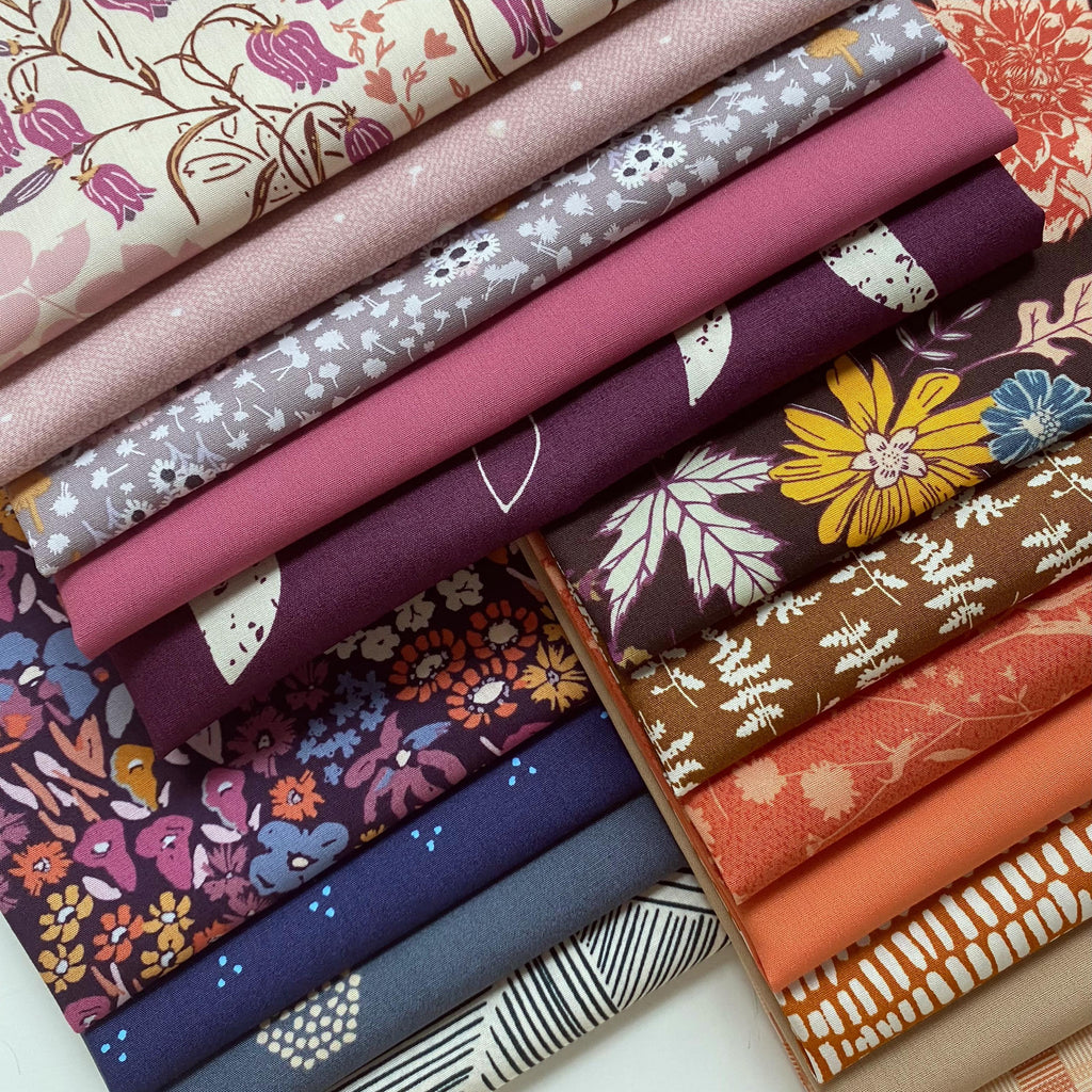 From the Library Curated Bundle | Boho Quilt Fabrics | Sienna Eggplant Orange Floral Quilt | Earthy Colors | Various AGF Prints and Solids