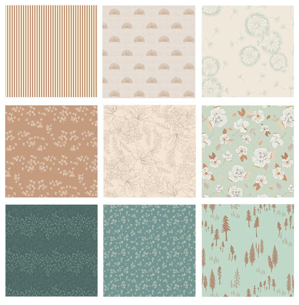 Mint Condition Curated Bundle | Pastel Colors | Tan Cream Mint Green Floral Quilt Fabrics | Various Art Gallery Fabrics and Designers