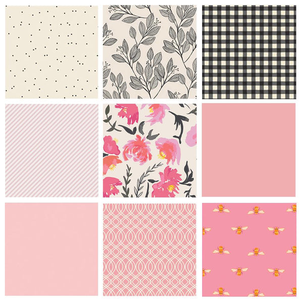 Cotton Candy Curated Bundle | Bright Colors | Black Cream Pink Floral Quilt Fabrics | Various Art Gallery Fabrics and Designers