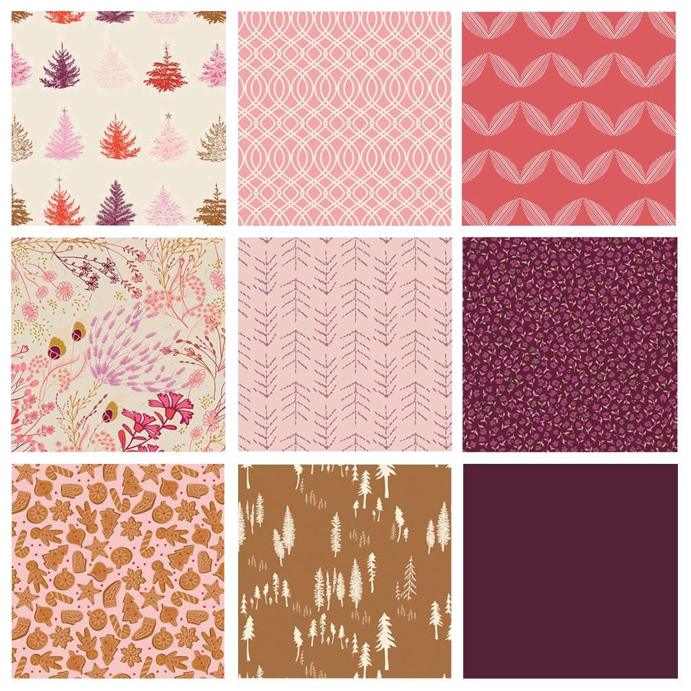 Plum Pudding Curated Bundle | Christmas Fabrics in Purple Tan Pink | Holiday Bundle | Various Art Gallery Designers and Collections