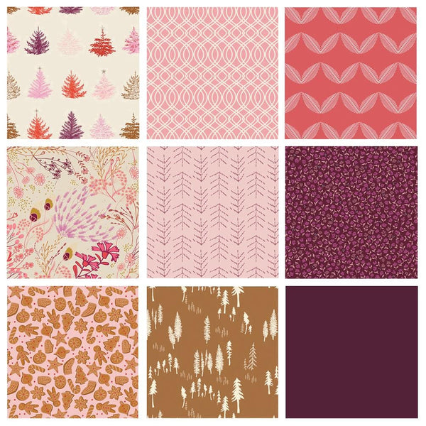 Plum Pudding Curated Bundle | Christmas Fabrics in Purple Tan Pink | Holiday Bundle | Various Art Gallery Designers and Collections