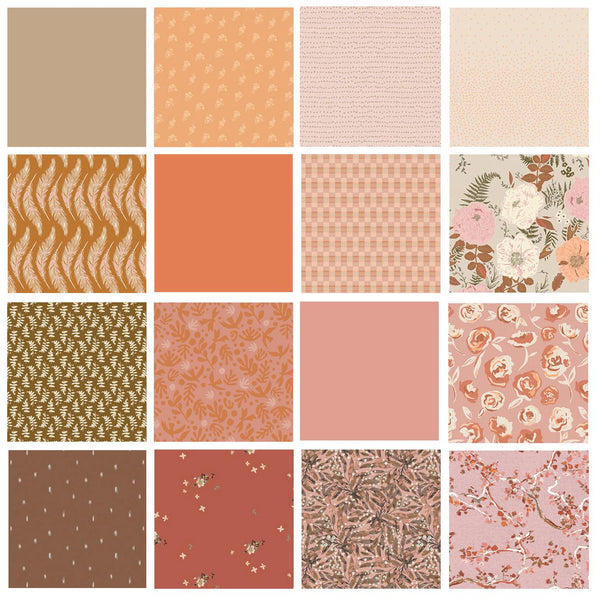 Rosy Disposition Curated Bundle | Boho Quilt Fabrics | Sienna Pink Orange Floral Quilt | Earthy Colors | Various AGF Prints and Solids