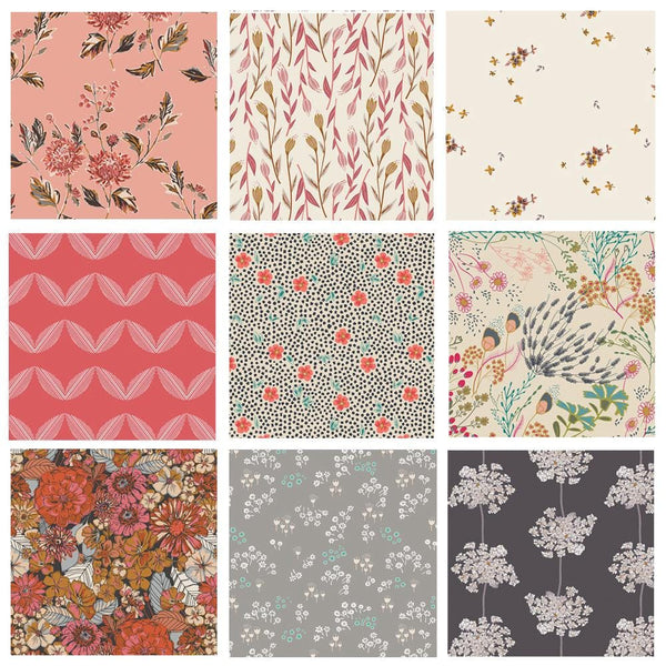 Tea and Biscuits Curated Bundle | Indie Folk Earthen | Gray Gold Red Florals | Various Art Gallery Fabrics Designers and Collections