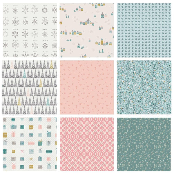 Present Moment Curated Bundle | Christmas Fabrics in Blue Green Pink | Holiday Bundle | Various Art Gallery Designers and Collections
