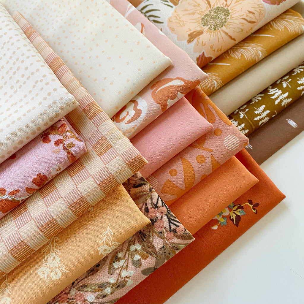 Rosy Disposition Curated Bundle | Boho Quilt Fabrics | Sienna Pink Orange Floral Quilt | Earthy Colors | Various AGF Prints and Solids