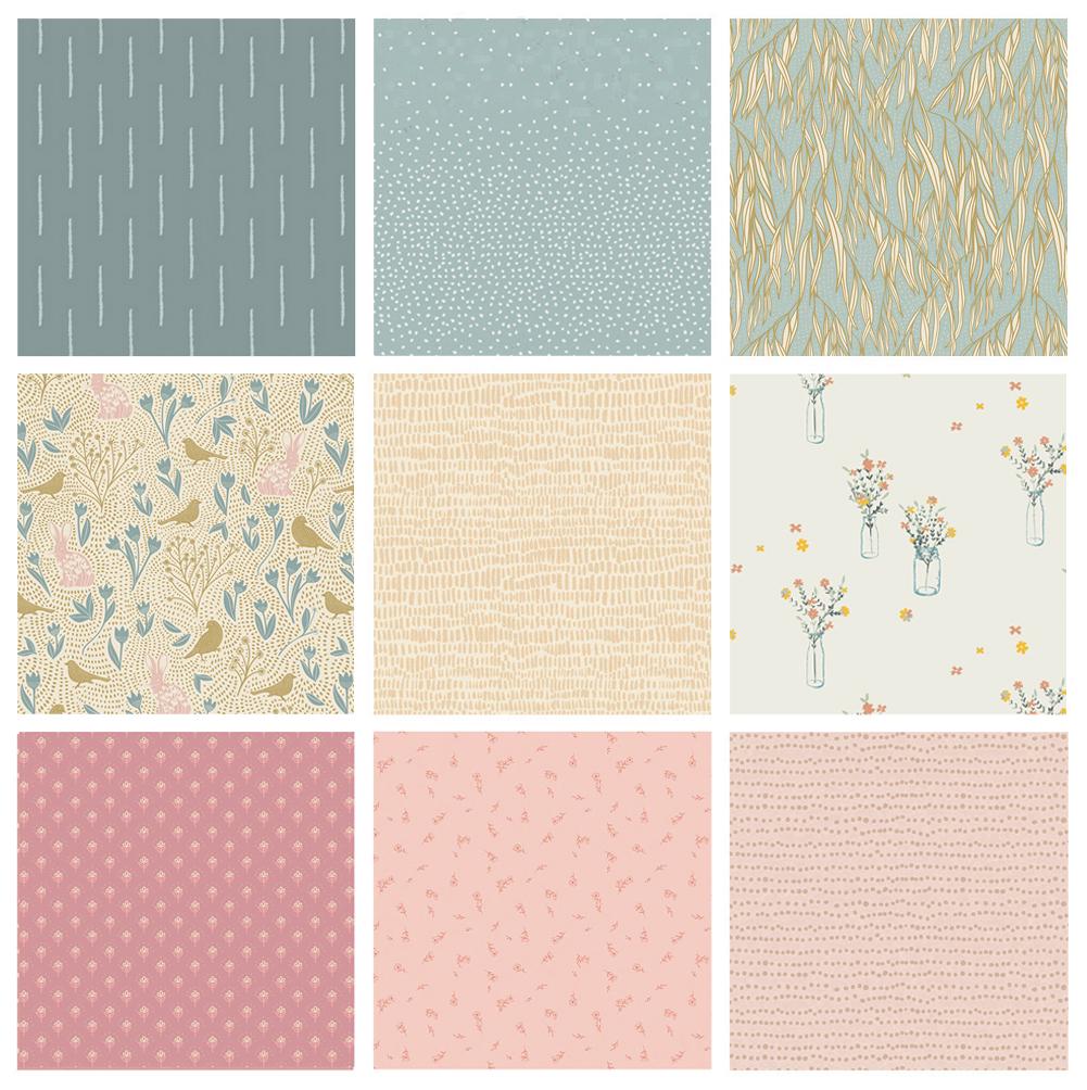 Feeling Serene Curated Bundle | Pastel Colors | Pink Blue Quilt Fabrics with Birds Rabbits | Various Art Gallery Fabrics and Designers